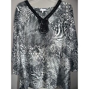 Fashion Bug Womens 3XL Gray Paisley Embellished Bead Pullover Top